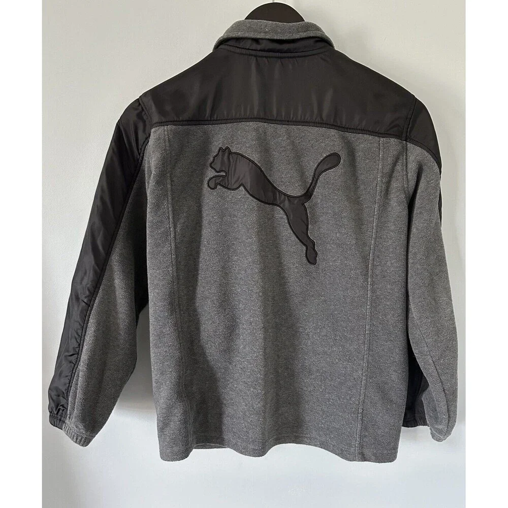 PUMA Boys Fleece And Nylon Full Zip Light Weight Jacket Gray & Black Size Medium